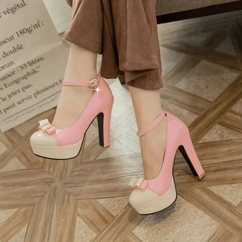 2024 New Platform Square High Heel Women Pumps - Sweet Butterfly Knot Women's High Heel Shoes, Mixed Color Party Shoes