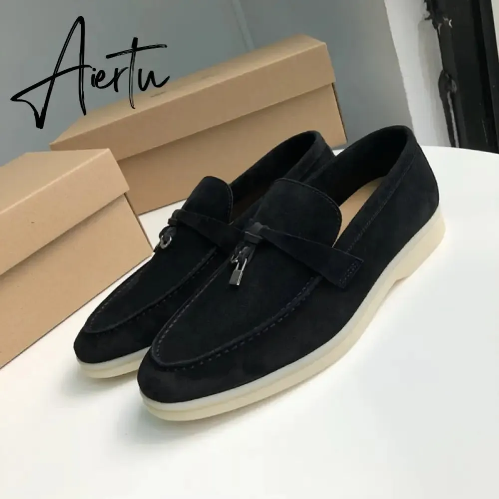 Aiertu Top Quality LP Spring Autumn New Round Head Flat Foot Pendant Ladies Fashion Comfortable Lok Fu Single Casual Women Shoes