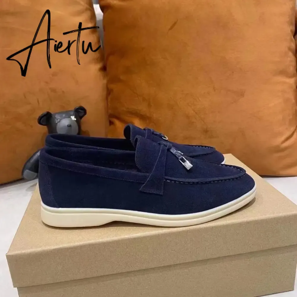 Aiertu Top Quality LP Spring Autumn New Round Head Flat Foot Pendant Ladies Fashion Comfortable Lok Fu Single Casual Women Shoes