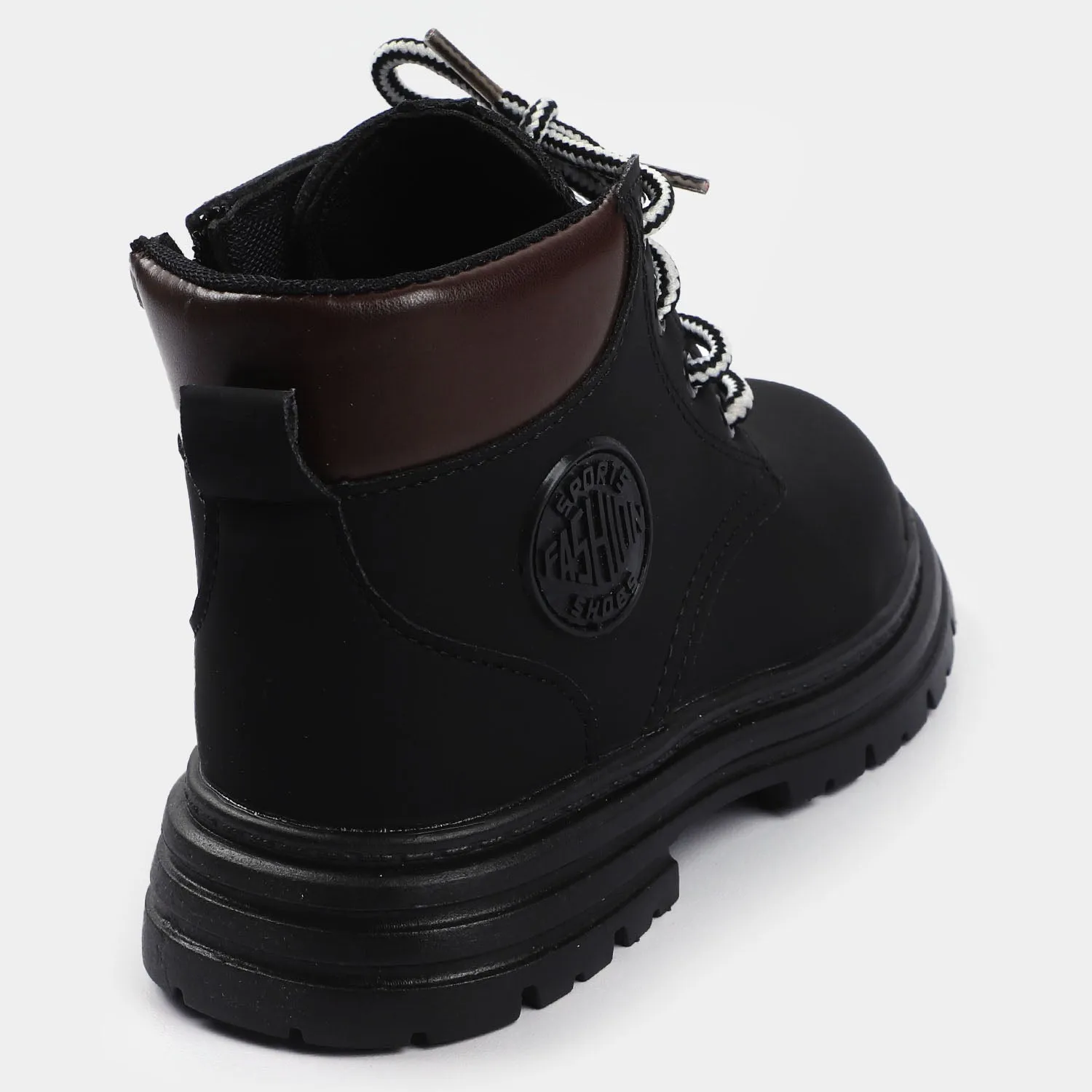 Casual Lace Up Boots For Boys-07-BLACK