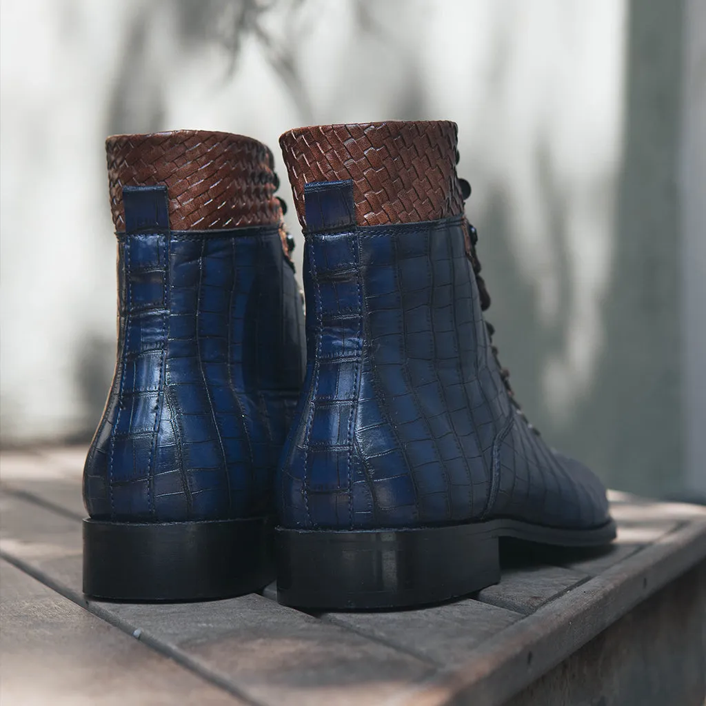 CROCO BOOTS WITH WEAVING DETAIL - HEIGHT ELEVATION