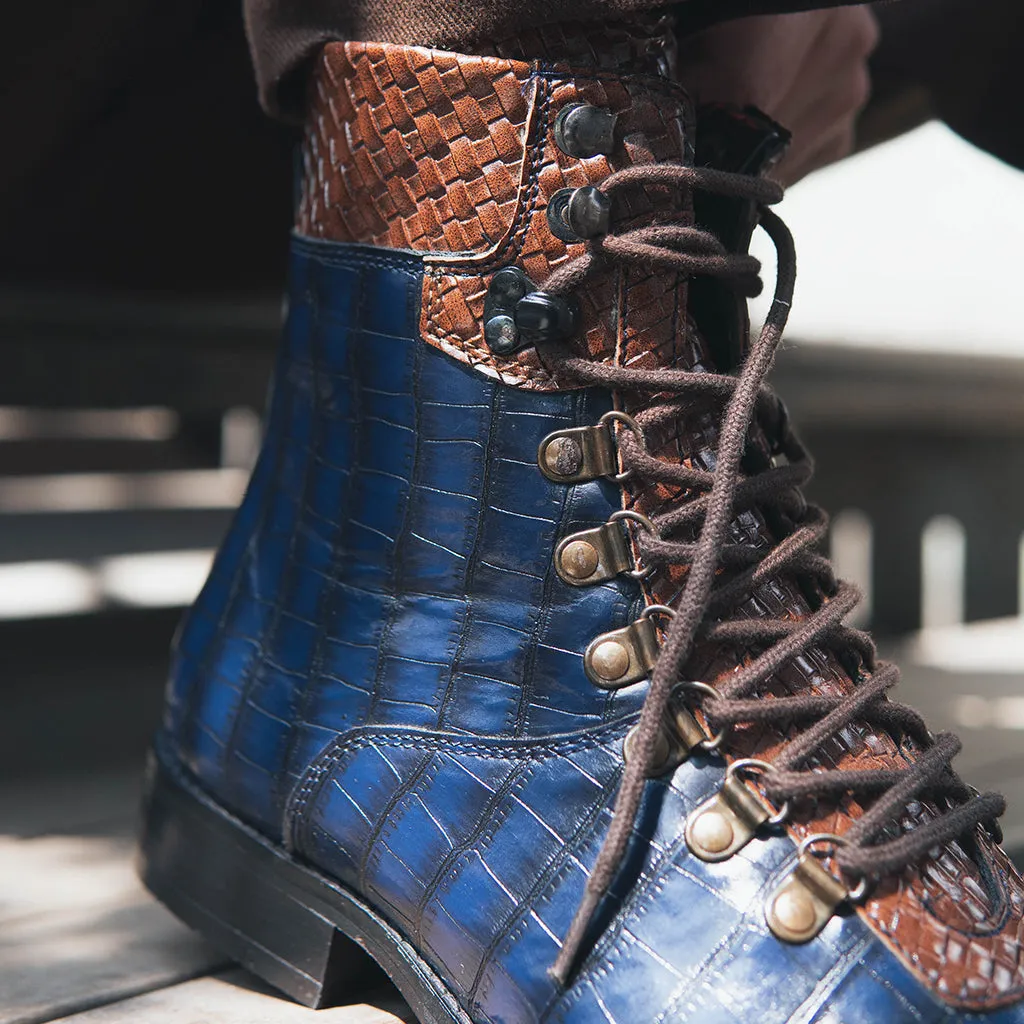 CROCO BOOTS WITH WEAVING DETAIL - HEIGHT ELEVATION