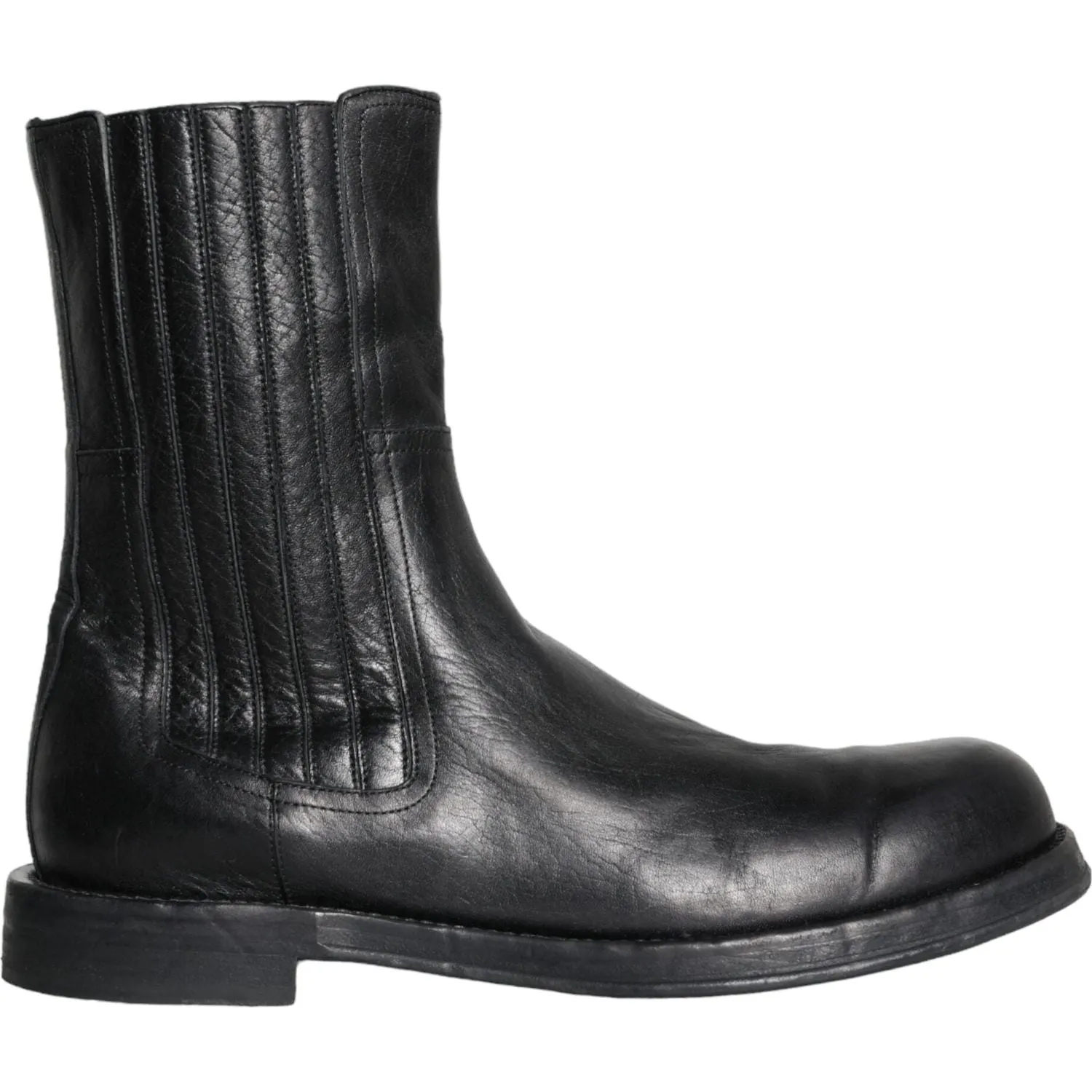 Dolce & Gabbana Black Horse Leather Mid Calf Boots Men Shoes