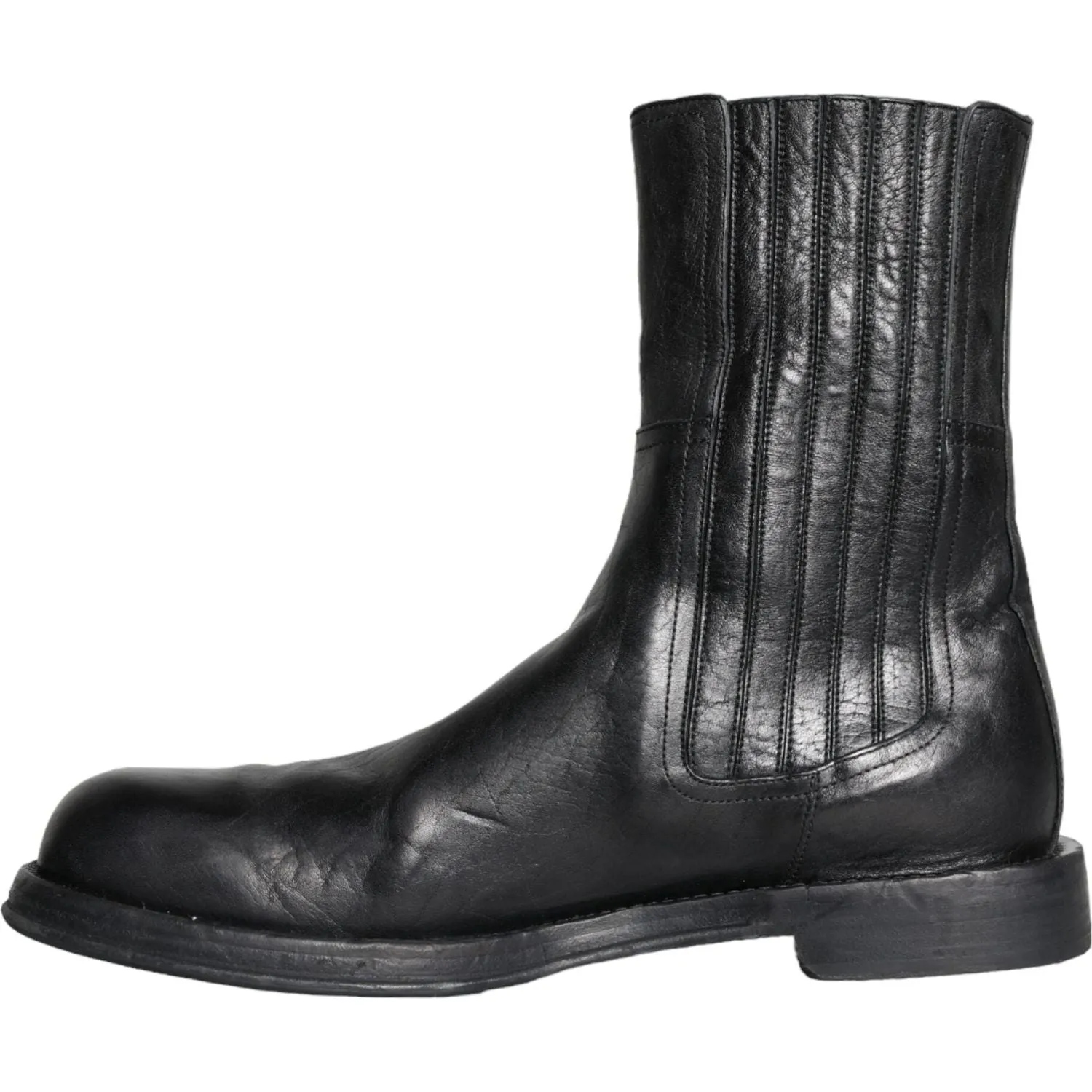 Dolce & Gabbana Black Horse Leather Mid Calf Boots Men Shoes