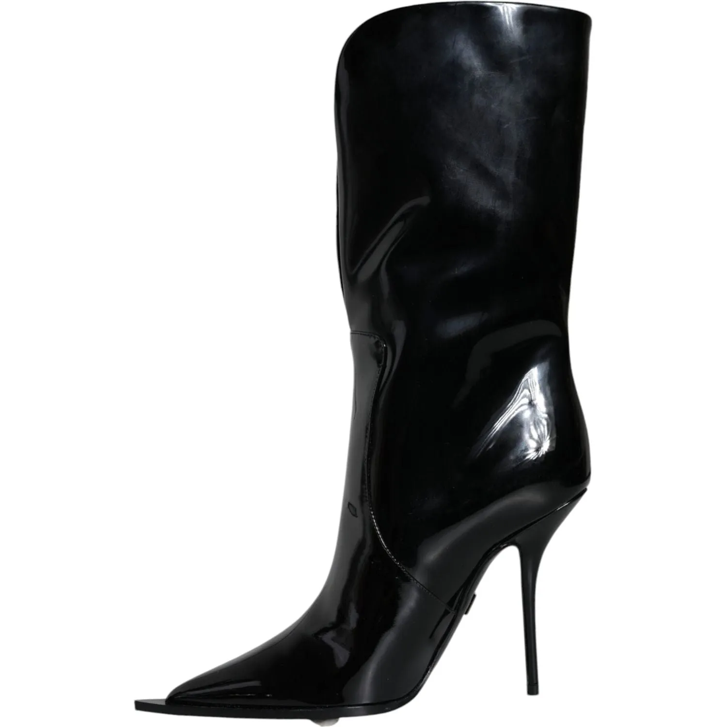 Dolce & Gabbana Black Patent Leather Mid Calf Boots Shoes