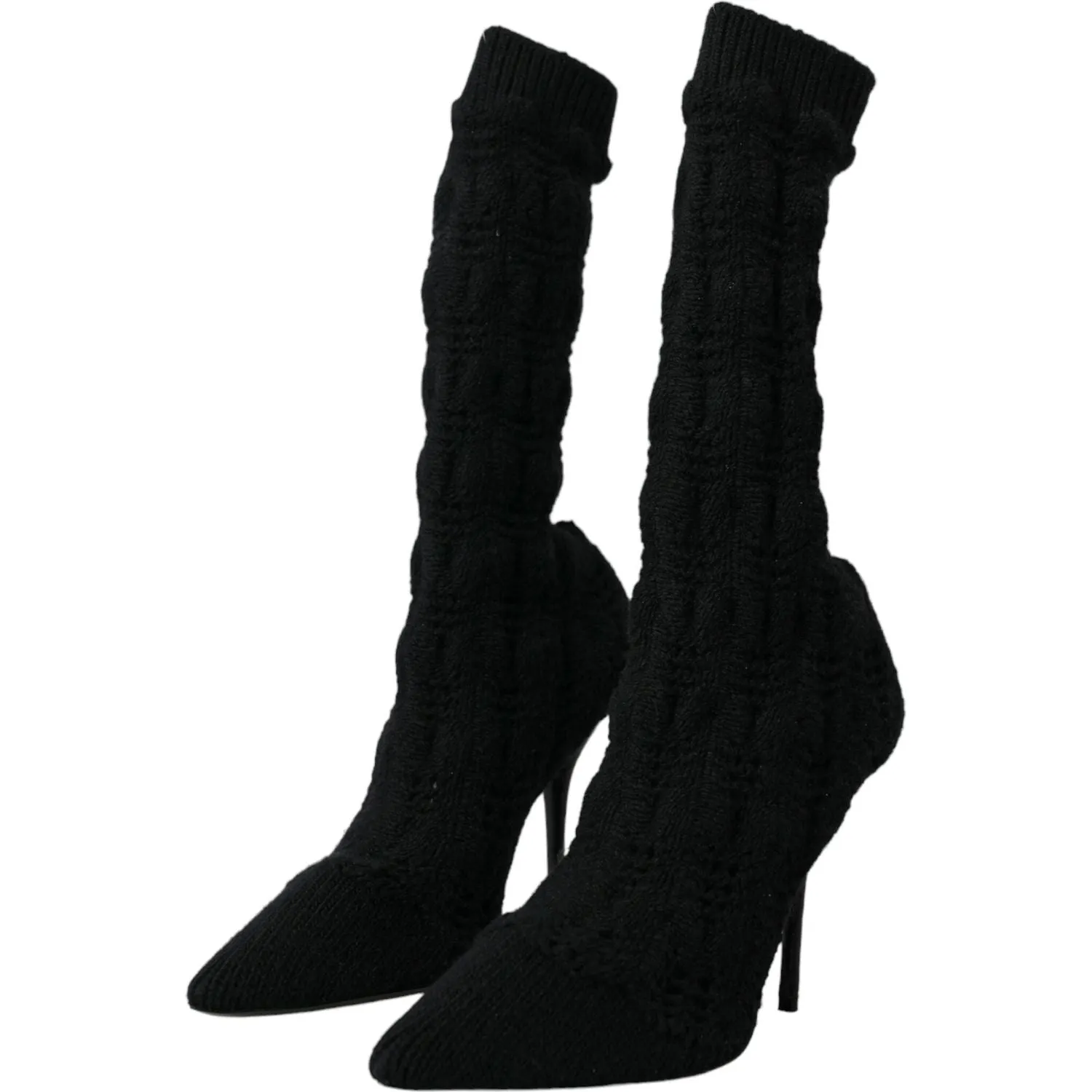 Dolce & Gabbana Black Stiletto Heels Mid Calf Boots Shoes