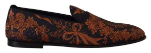 Dolce & Gabbana Blue Rust Floral Slippers Loafers Shoes