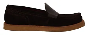 Dolce & Gabbana Brown Suede Leather Slip On Flats Moccasin Shoes