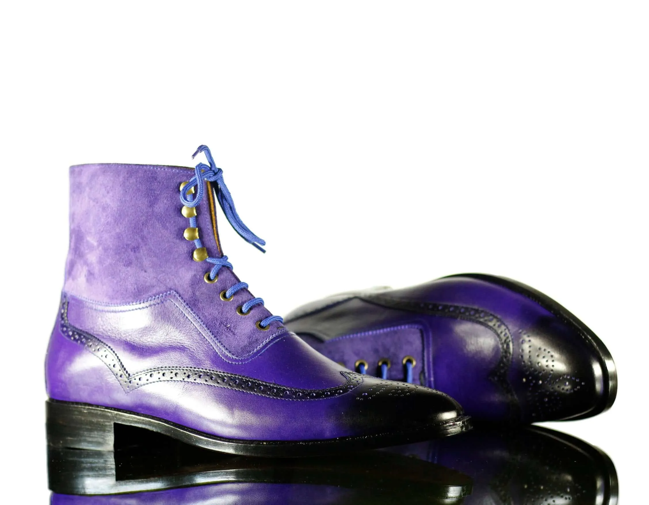 Handmade Leather Suede Purple Boot,Men's Lace Up Stylish Boot