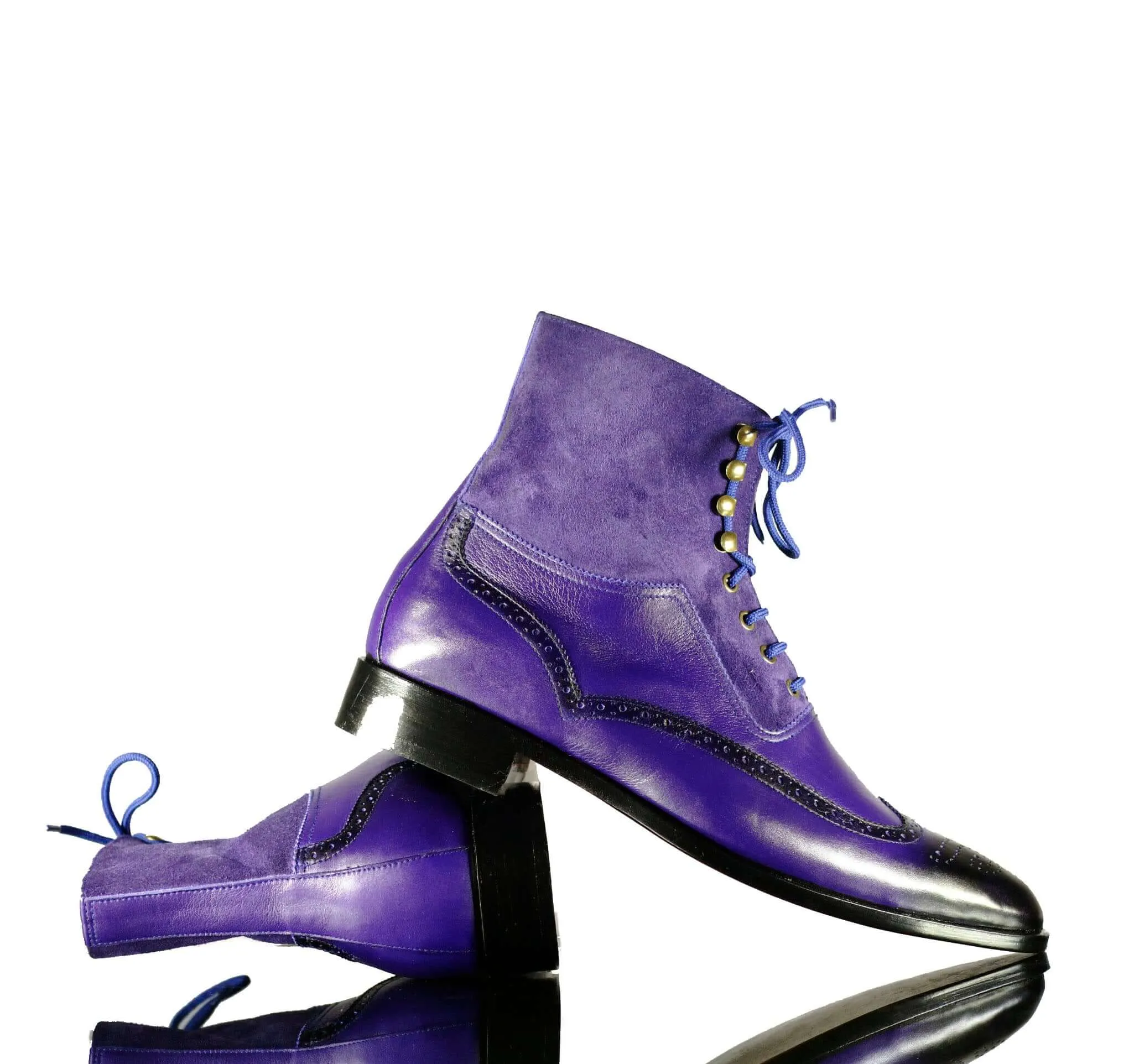 Handmade Leather Suede Purple Boot,Men's Lace Up Stylish Boot