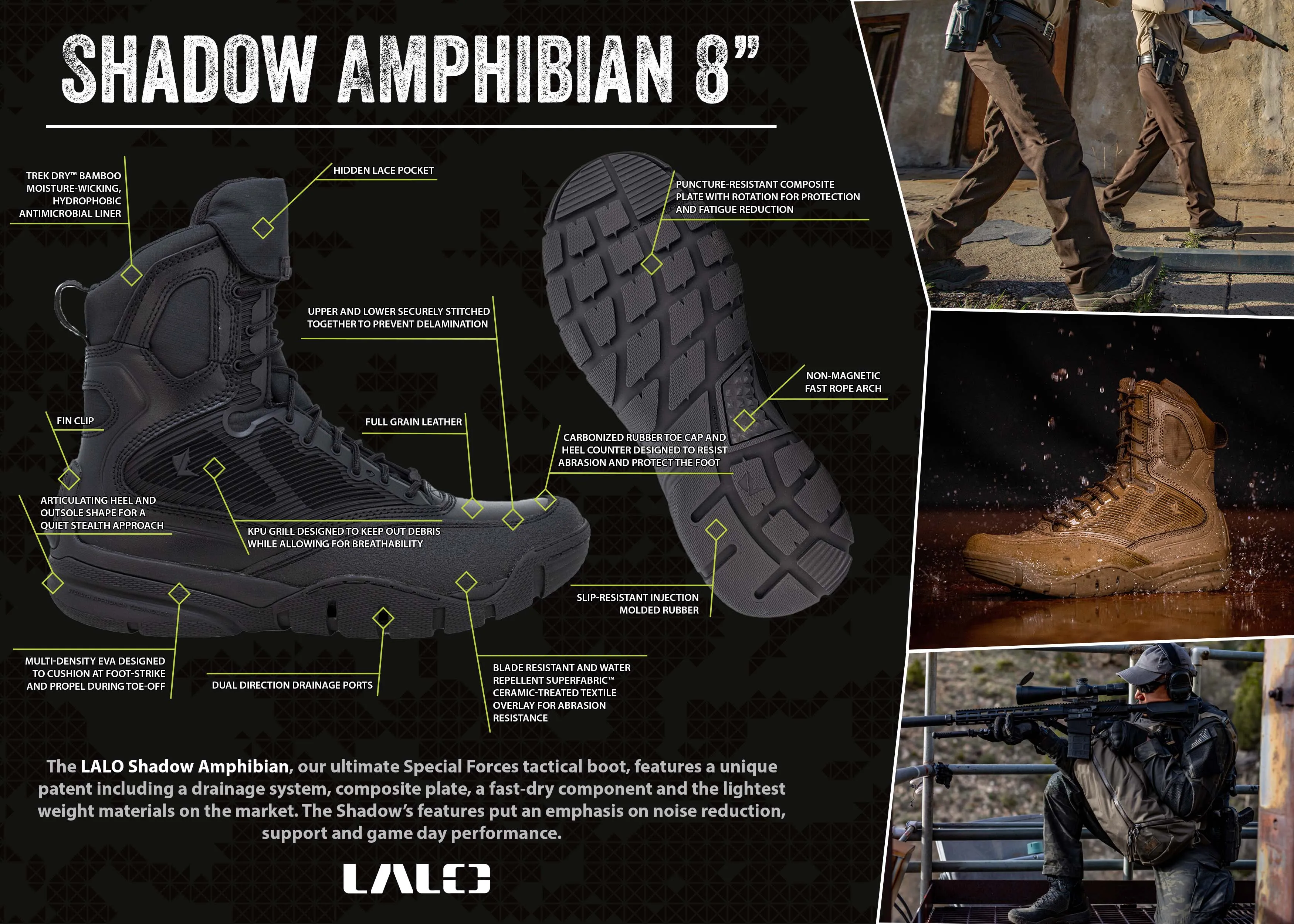 LALO SHADOW AMPHIBIAN 8" Boots Black - 1ML041