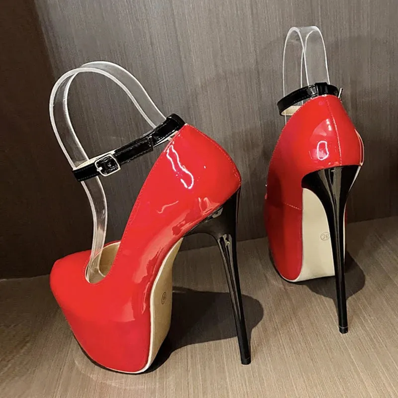 Liyke 2024 New Black Red High Heels Women Pumps Spring Fashion Round Toe Buckle Strap Platform Stiletto Wedding Banquet Shoes