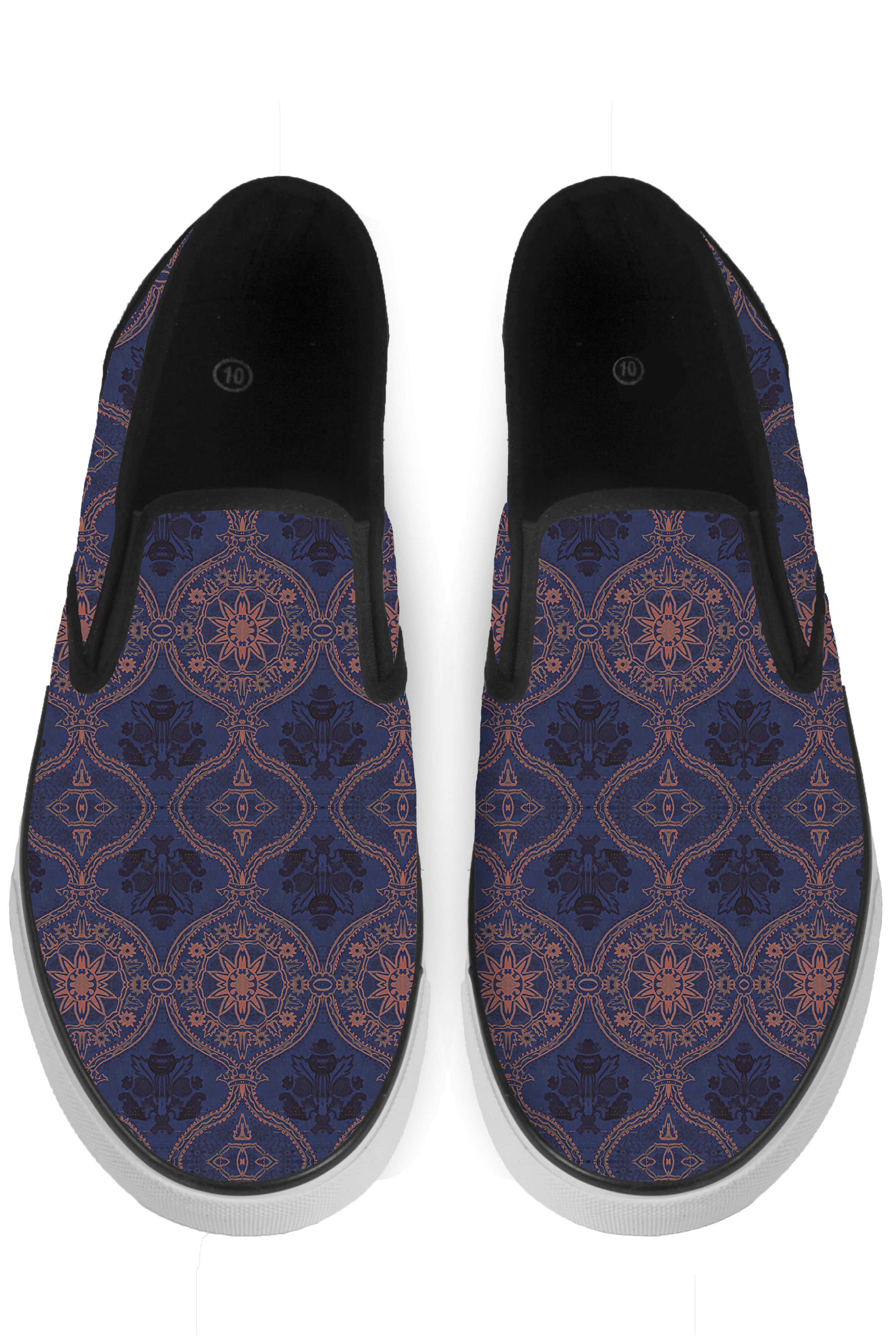 Sargasso Blue and Mellow Rose Damask Slip On Sneakers - x