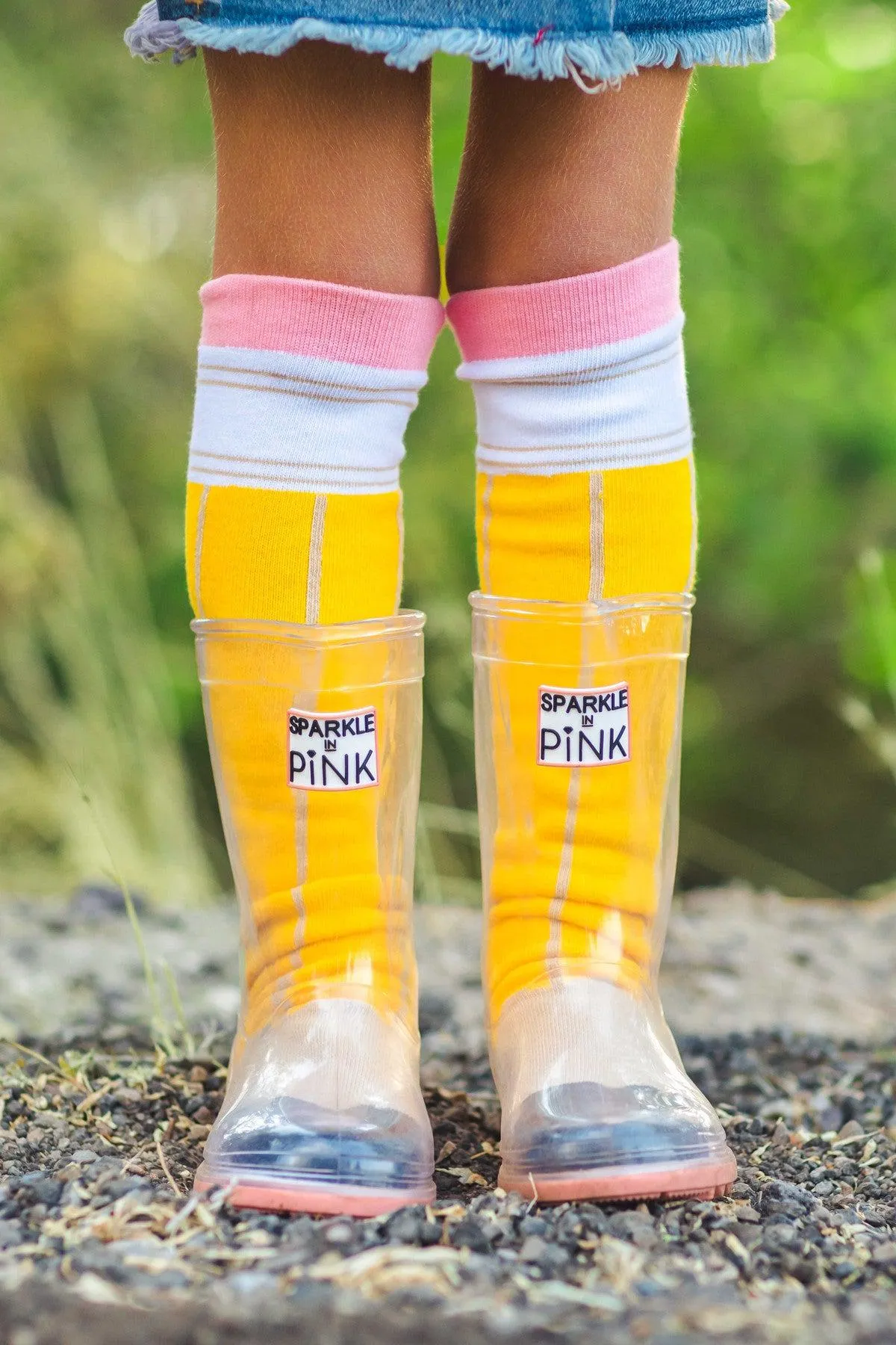 Sparkle In Pink Clear Rubber Boots with Colored Soles