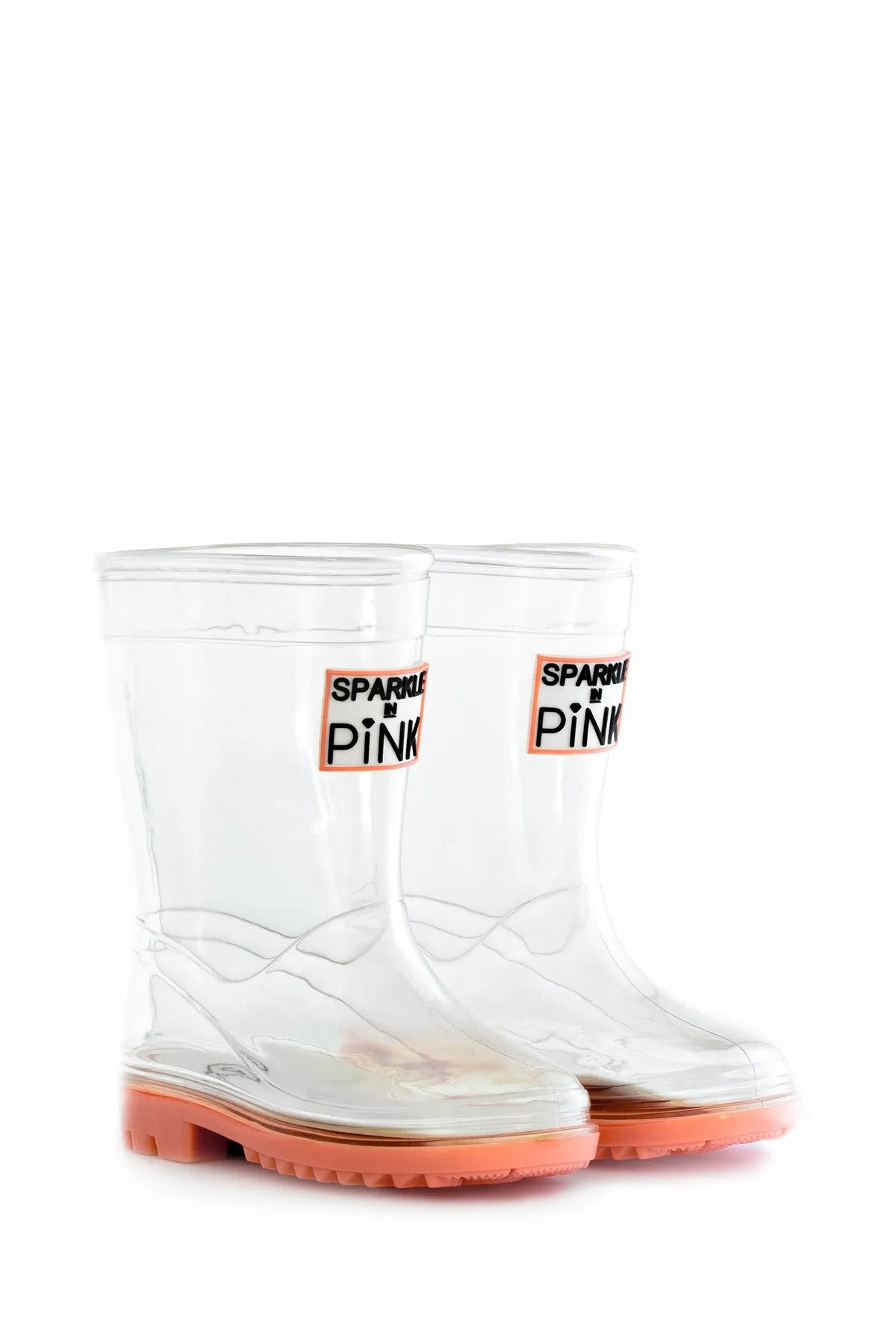 Sparkle In Pink Clear Rubber Boots with Colored Soles