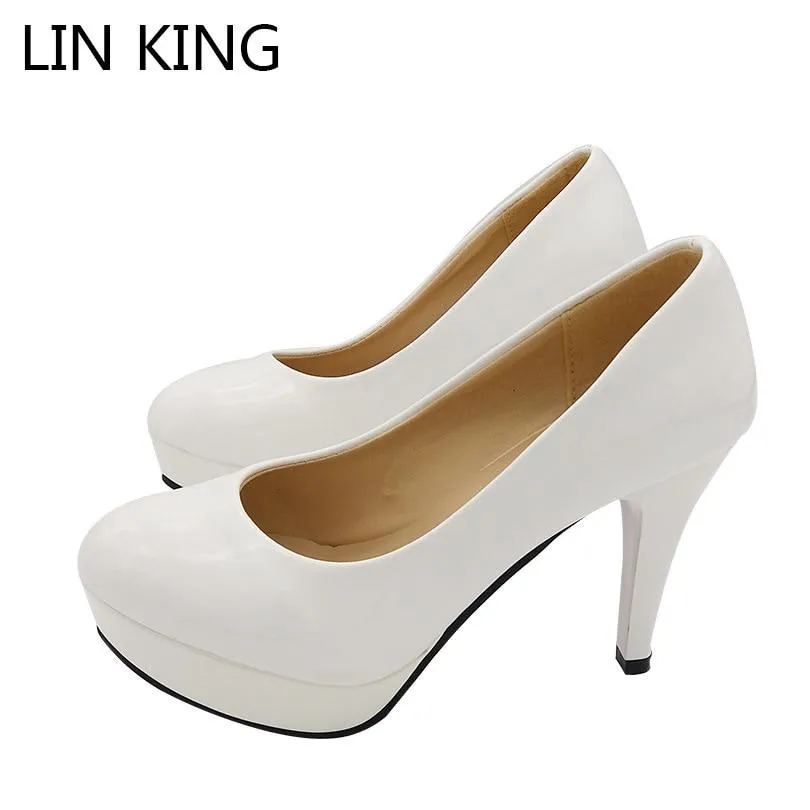 Spring High Heels Women Pumps Platform Patent Leather Black Red White Brand Women Shoes Platform High Heels Shoes