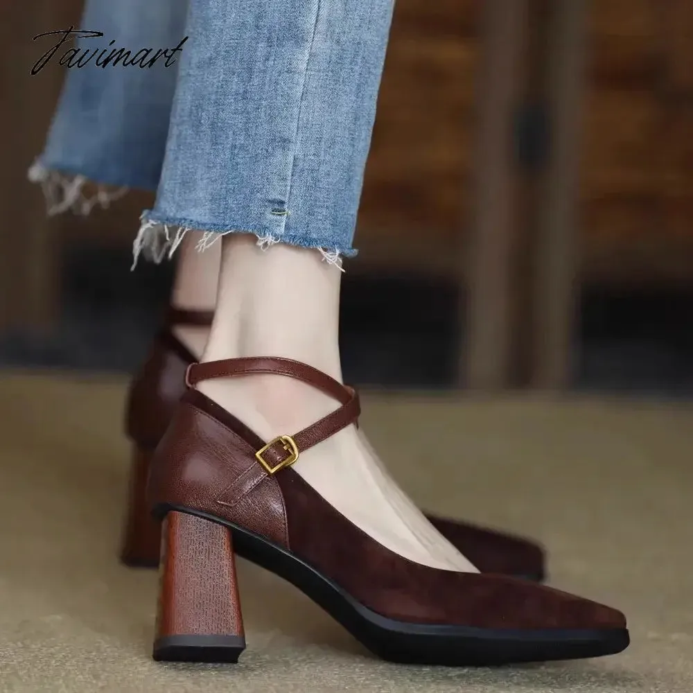 Tavimart New Vintage Super High Heels Mary Jane Shoes Women Ankle Buckle Platform Pumps Woman Round Toe Chunky Heeled Lolita Shoes