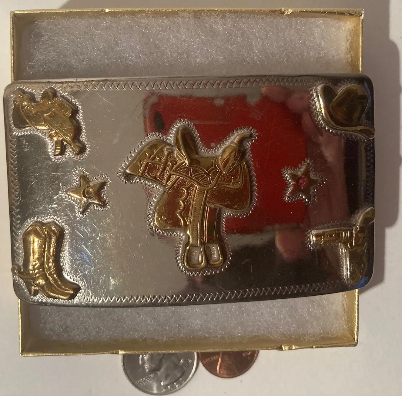 Vintage Metal Belt Buckle, Silver and Brass, Saddle, Holster, Cowboy Boots, Heavy Duty, Quality, Cowboy Style, Thick Metal, Country