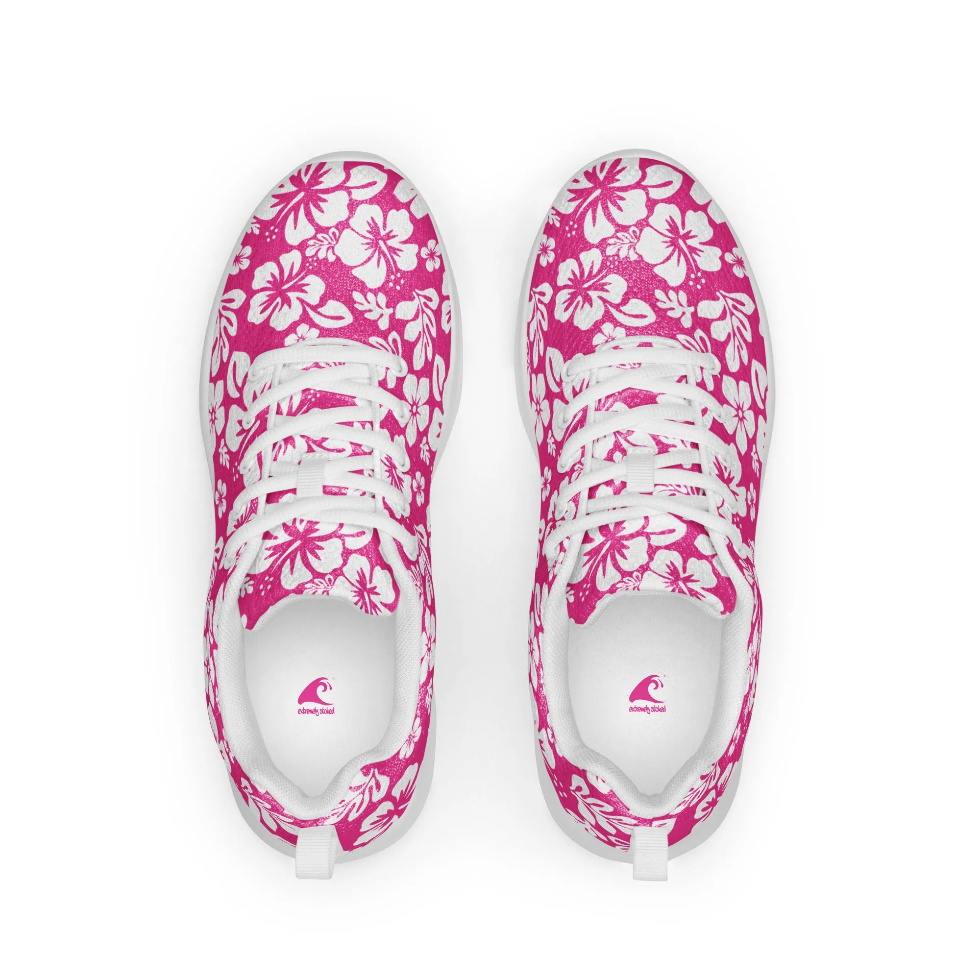 Women’s Hot Pink and White Hawaiian Flowers Athletic Shoes