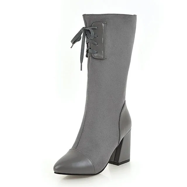 Zip Up Woman High Heels mid-calf Boots