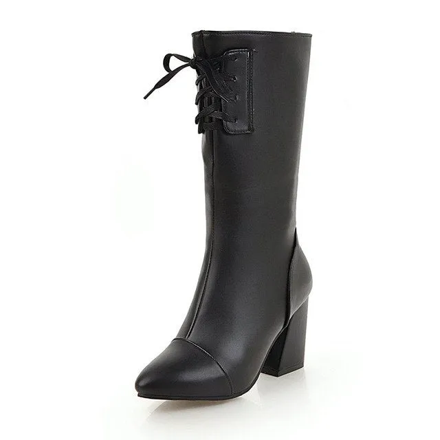 Zip Up Woman High Heels mid-calf Boots